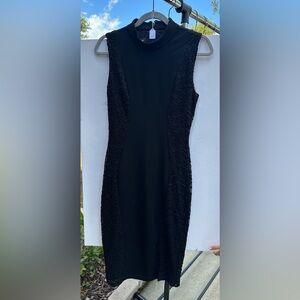 Elegant Black Solid + Lace Dress